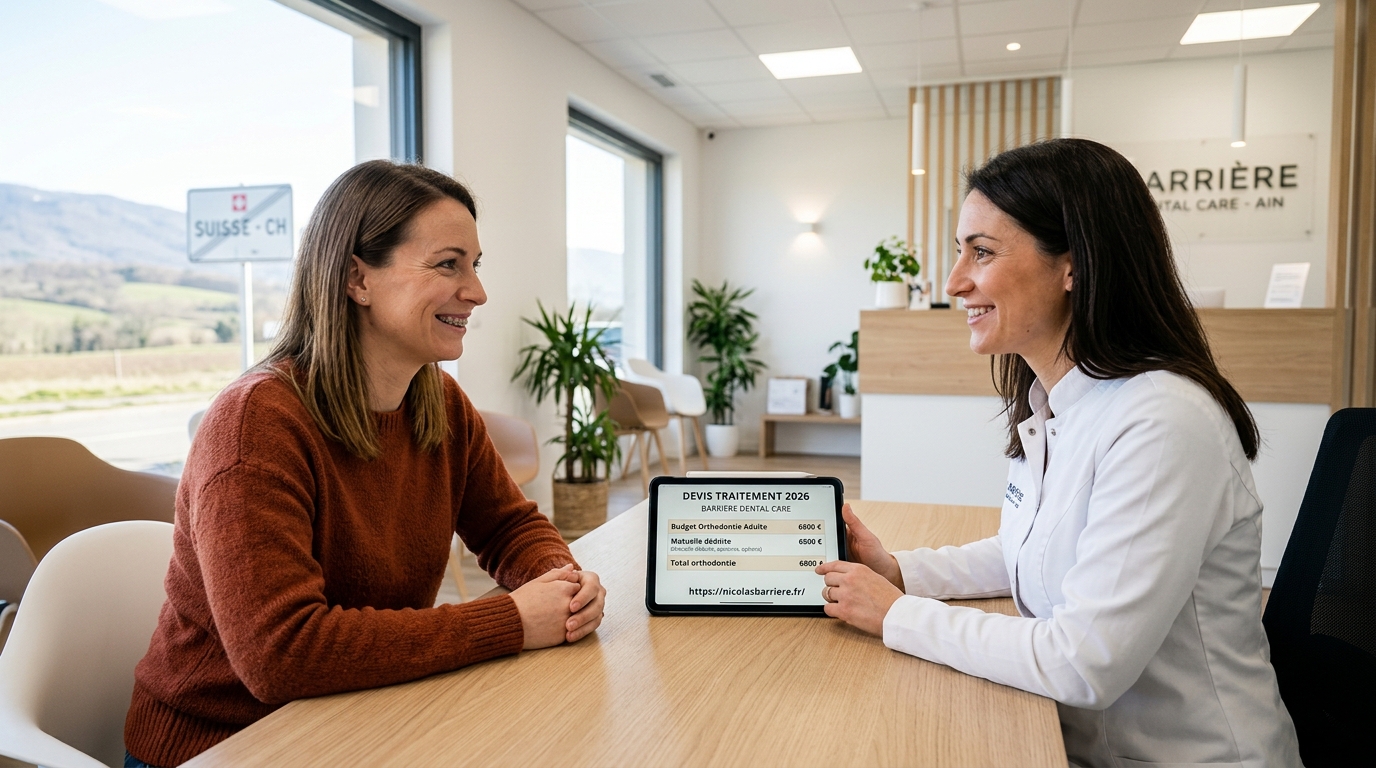 Orthodontiste consultant un plan de traitement dentaire avec un patient adulte