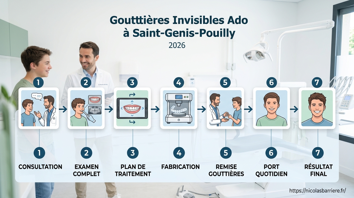 Étapes traitement gouttières invisibles adolescent Divonne-les-Bains