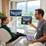 Orthodontiste examinant les dents d'un adolescent de 13 ans lors d'une première consultation
