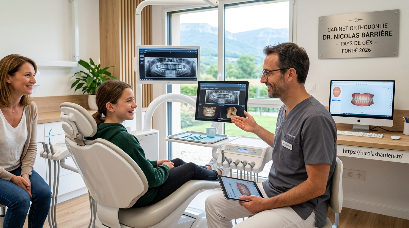 Orthodontiste examinant les dents d'un adolescent de 13 ans lors d'une première consultation