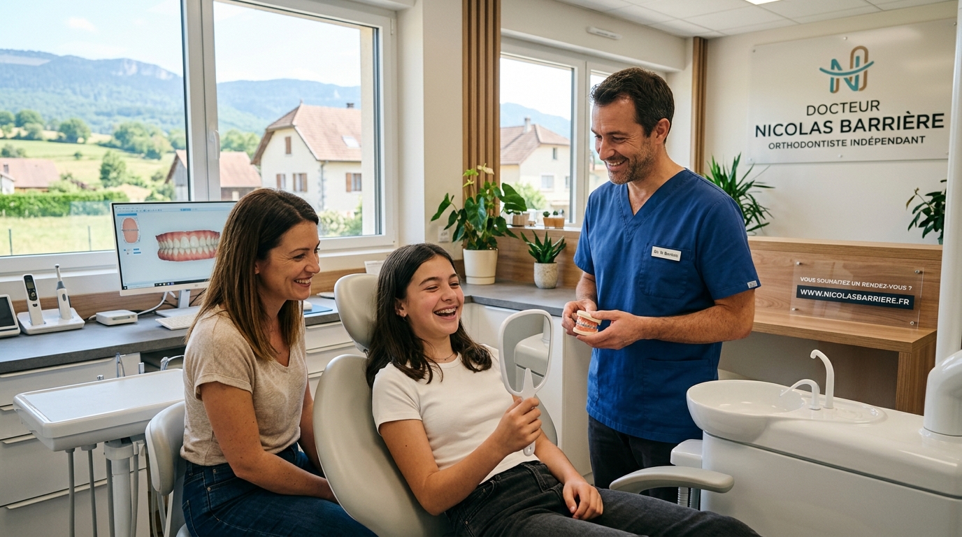 Orthodontiste indépendant accueillant un patient dans son cabinet dentaire privé