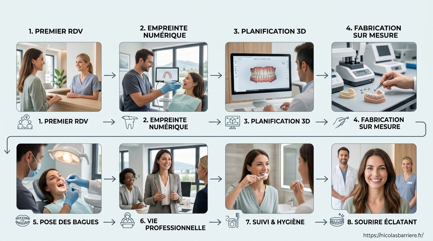 Schéma de processus du diagnostic orthodontique à la contention à Divonne-les-Bains