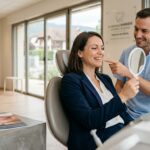 Sourire d'un adulte portant un appareil dentaire lingual invisible à Divonne-les-Bains