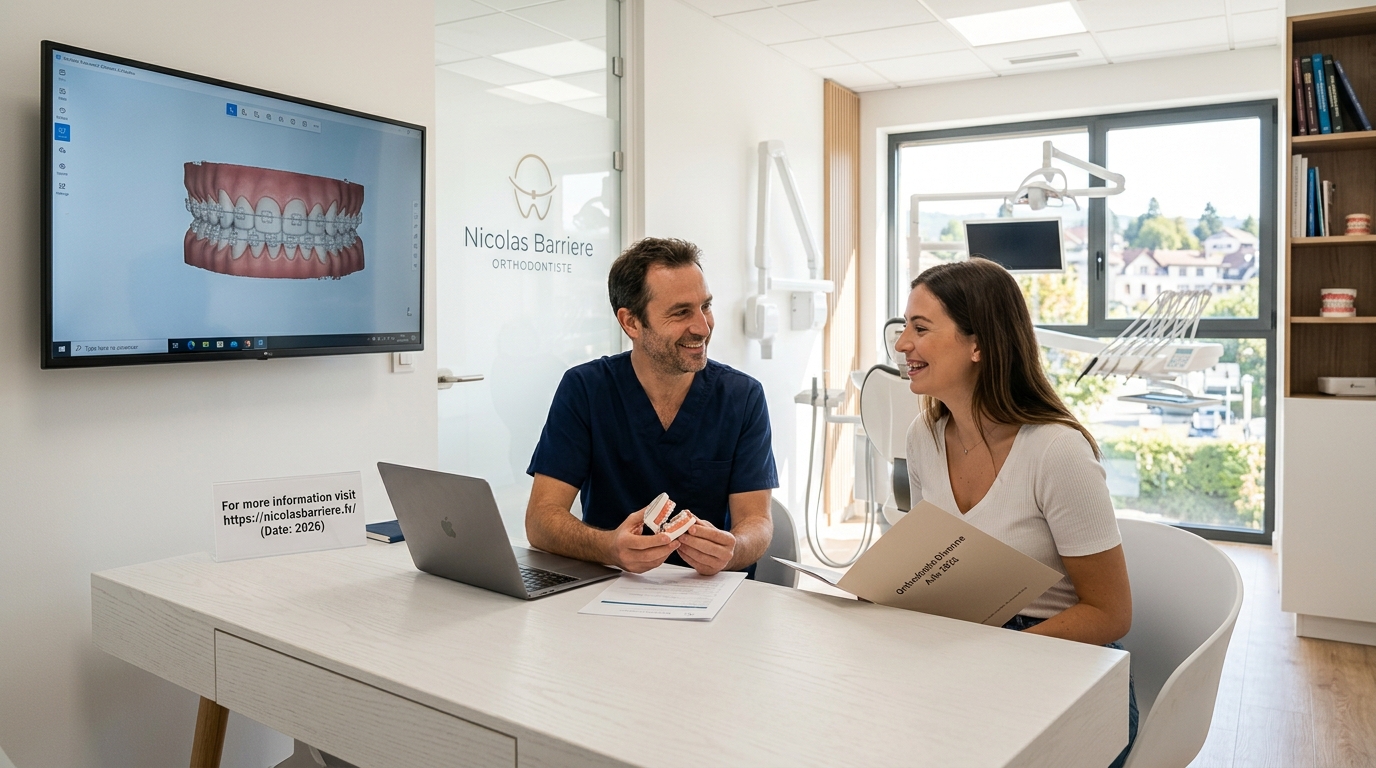 orthodontiste-divonne-les-bains-avis-processus Orthodontiste professionnel recevant un patient dans son cabinet à Divonne-les-Bains