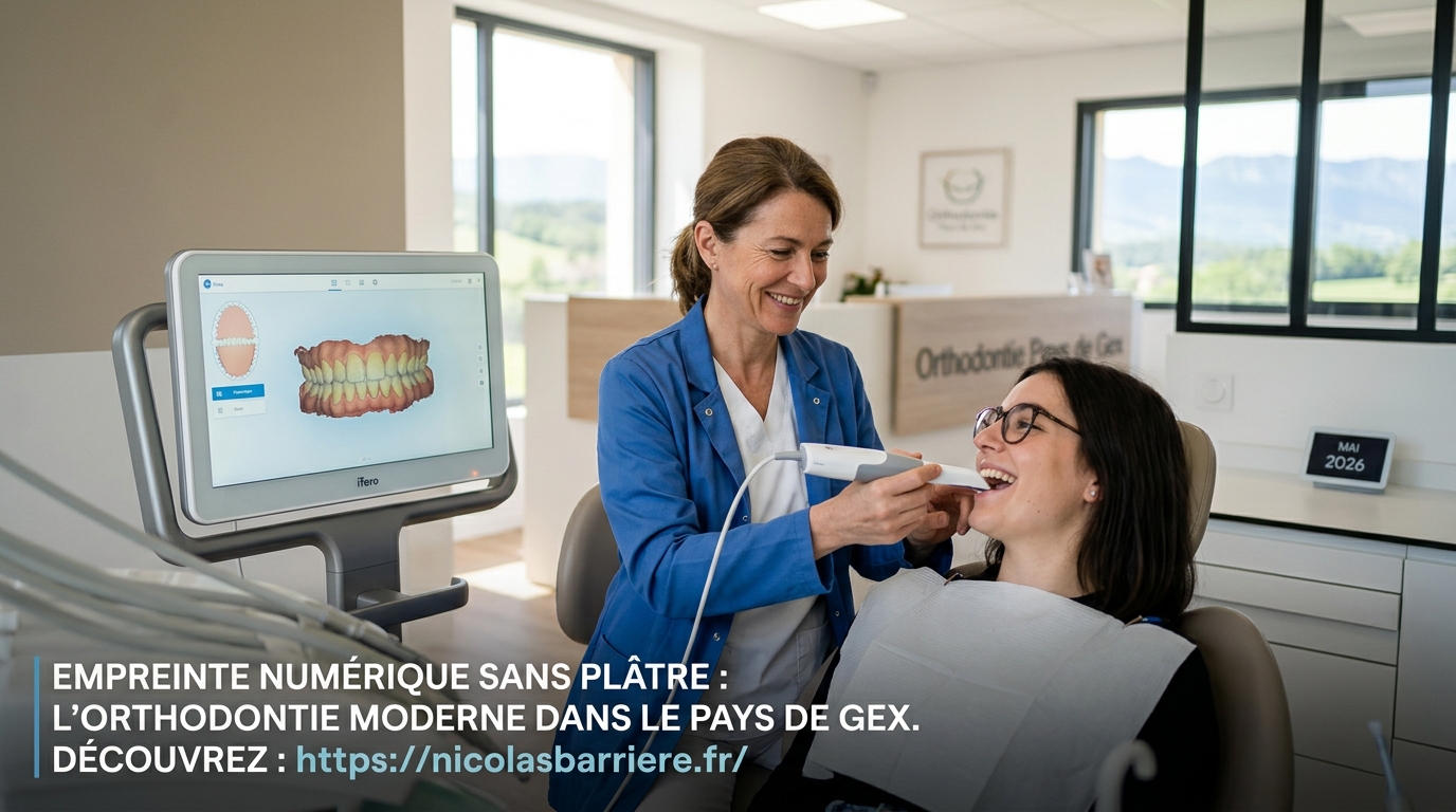 Orthodontiste utilisant un scanner intra-oral 3D pour une empreinte numérique sans plâtre