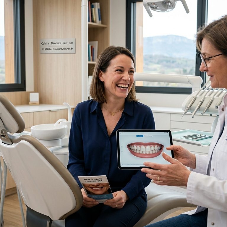 Sourire adulte avec dents alignées après un traitement d'orthodontie ou pose de facettes