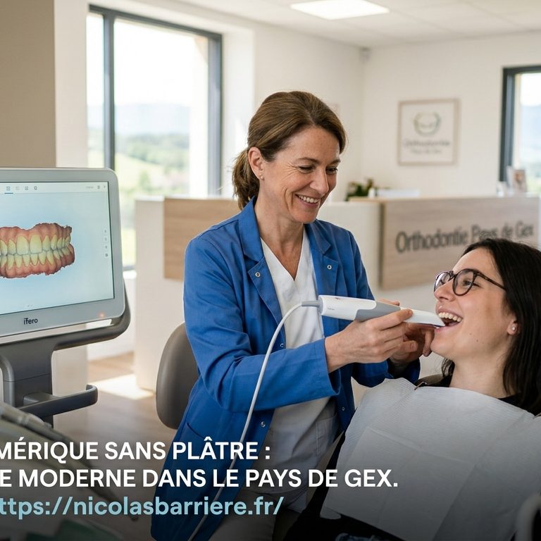 Orthodontiste utilisant un scanner intra-oral 3D pour une empreinte numérique sans plâtre