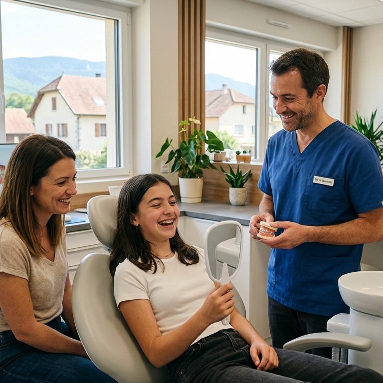 Orthodontiste indépendant accueillant un patient dans son cabinet dentaire privé